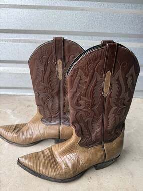 Dan Post Vintage Teju Lizard Skin Brown Cowboy Boots Size 10.5D